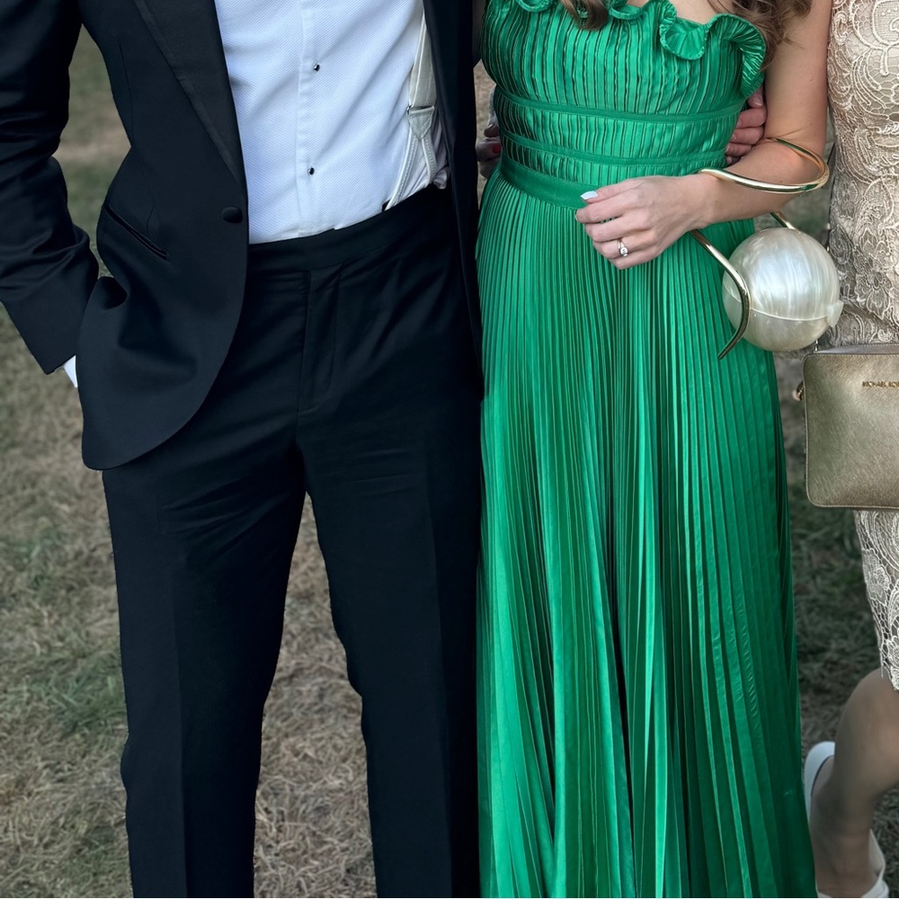 AMUR Giada Dress, Green Satin Pleated, Size 4, mint condition